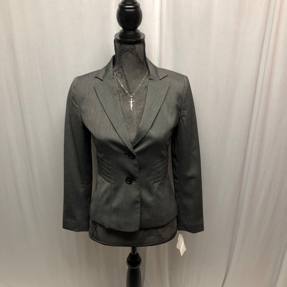 Halogen Blazer Womens Size 0P Charcoal White Career Office Tailored Jacket NEW